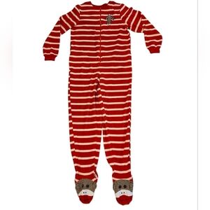 NICK & NORA SLEEPWEAR ONE PIECE STRIPED PAJAMAS WITH MONKEY PATCH. SIZE SMALL.